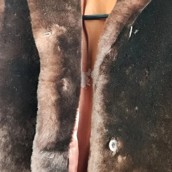 Vintage 60's Faux Fur Coat Women's Burgundy Red SM/Med Lined Mouton Beautiful - Picture 9 of 10